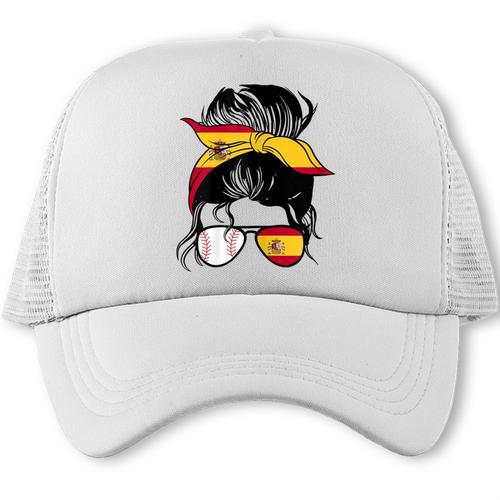 Spanish Baseball Mom Messy Bun Spain Baseball Girl Trucker Cap - Sportilla