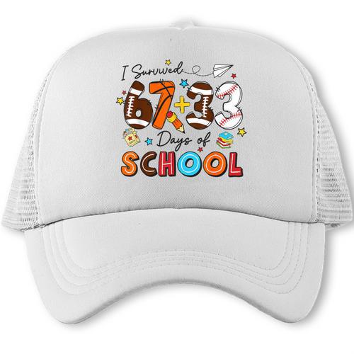I Survived 67 33 Days Of School Baseball Basketball Football Trucker Cap - Sportilla
