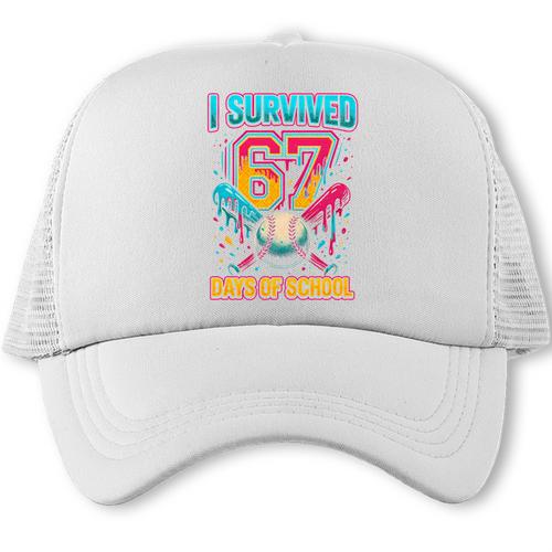 I Survived 67 Days Of School Baseball Drip Six Seven Meme Trucker Cap - Sportilla