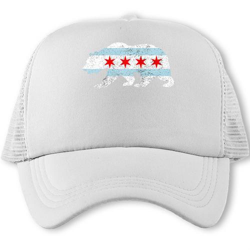 Sweet Vintage Retro Chicago City Flag Bear Print Raglan Baseball Tee Trucker Cap - Sportilla