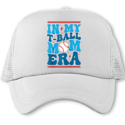 In My T-Ball Mom Era Baseball Mom Groovy Mother's Day Raglan Baseball Tee Trucker Cap - Sportilla