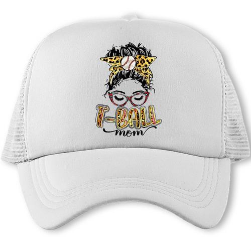 T Ball Mom Messy Bun Leopard Baseball Mom Leopard Trucker Cap - Sportilla