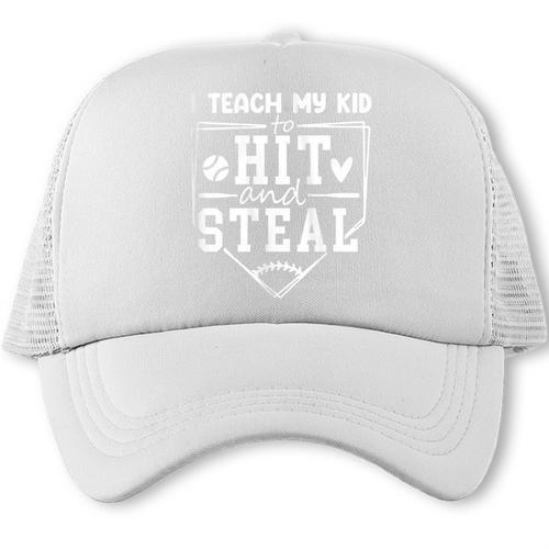 I Teach My Kid To Hit And Steal Baseball Mom Trucker Cap - Sportilla