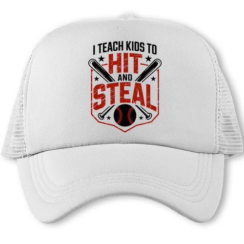 I Teach Kids To Hit And Steal Baseball Softball Coach Premium Tri-Blend Trucker Cap - Sportilla