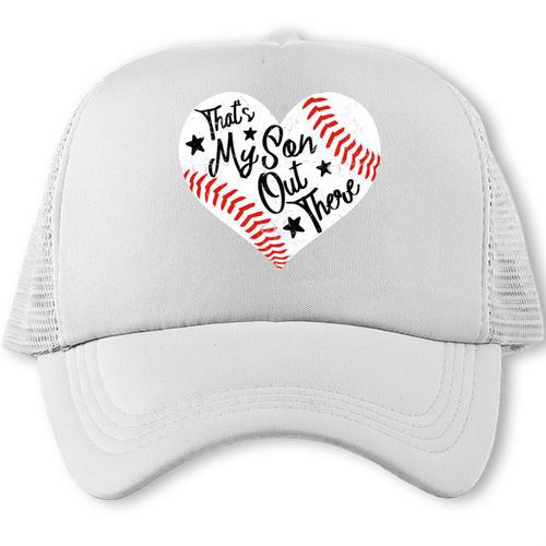 That's My Son Out There Baseball Mom Heart Mom Life Trucker Cap - Sportilla