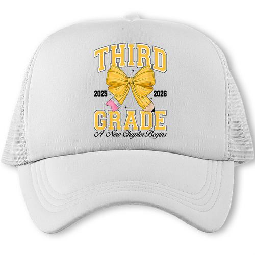 Third Grade Back To School First Day Pencil Bow 2025 Girls Trucker Cap - Savourry