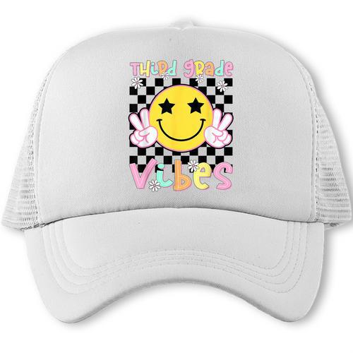 Third Grade Vibes Groovy Smile Face Back To School Girl Kid Trucker Cap - Savourry