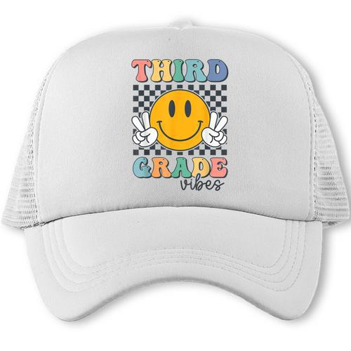 Third Grade Vibes Retro Smile Back To School 3rd Grade Team Trucker Cap - Savourry