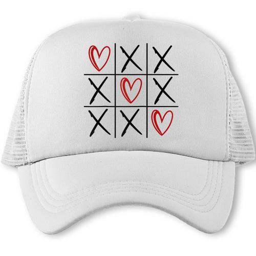 Tic Tac Toe Love Hearts Romantic Valentine Raglan Baseball Tee Trucker Cap - Sportilla