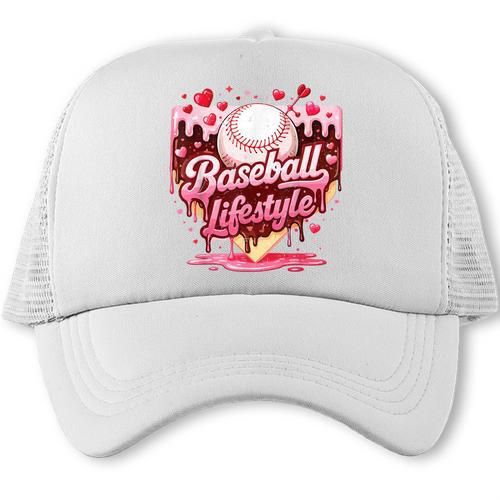 Valentine Baseball Lifestyle Home Plate Ice-Cream Drip Boys Trucker Cap - Sportilla