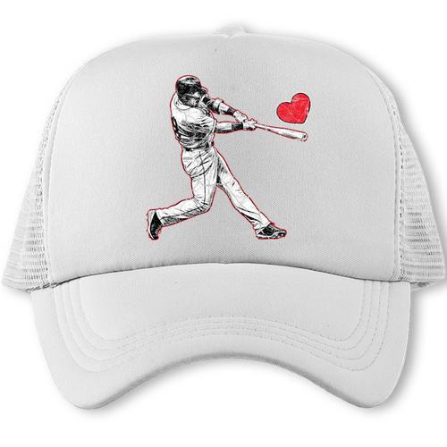 Valentines Baseball Batter Heart Player Silhouette Premium Tri-Blend Trucker Cap - Sportilla