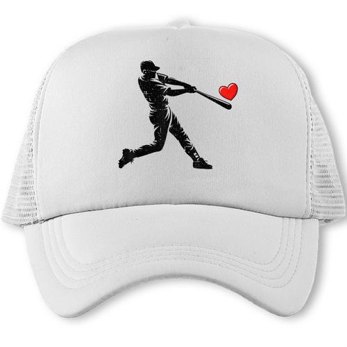 Valentines Day Baseball Batter Silhouette Heart Men Boys Kid Trucker Cap - Sportilla