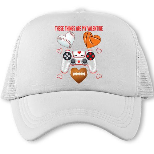 Valentines Day Boys Men Hearts Gaming Football Baseball Love Premium Tri-Blend Trucker Cap - Sportilla