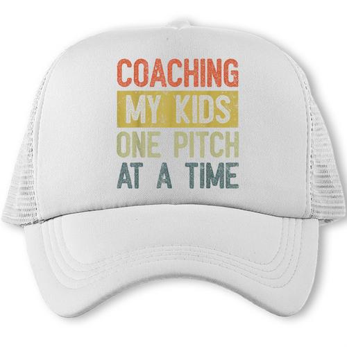 Vintage Baseball Dad Coaching My Kids One Pitch At A Time Trucker Cap - Sportilla