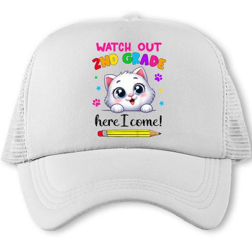 Watch Out 2nd Grade Here I Come Girls Cat Back To School Trucker Cap - Savourry