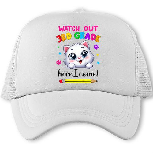 Watch Out 3rd Grade Here I Come Girls Cat Back To School Trucker Cap - Savourry