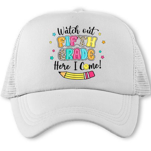 Watch Out Fifth Grade Here I Come Back To School Boys Girls Trucker Cap - Savourry