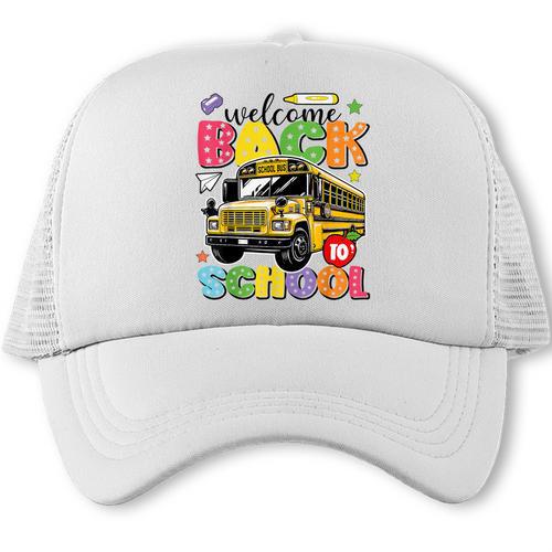 Welcome Back To School Bus Happy First Day Of School Student Trucker Cap - Savourry