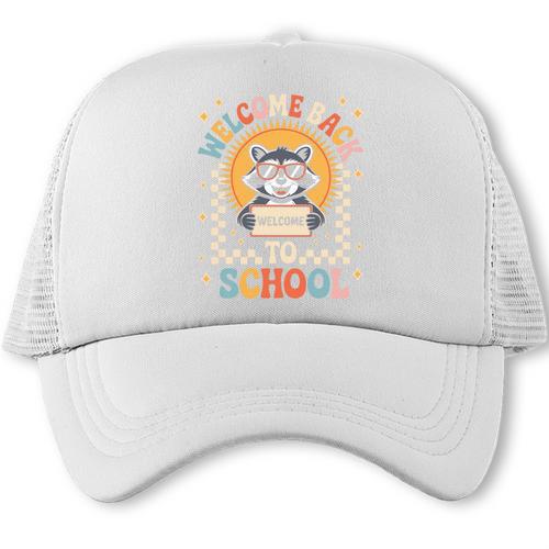Welcome Back To School Raccoon First Day Of School Checkered Premium Tri-Blend Trucker Cap - Savourry