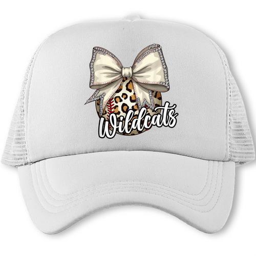 Wildcats Baseball Leopard Print Coquette Bow Mascot Game Day Trucker Cap - Sportilla