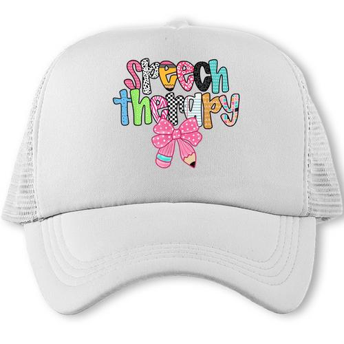 Women Speech Therapy Coquette Bow Pencil Back To School SLP Trucker Cap - Savourry