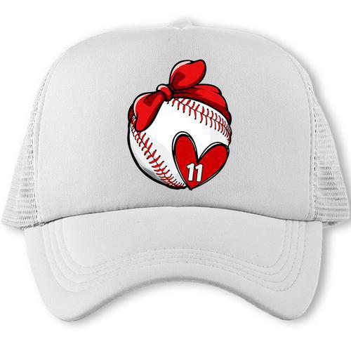 Womens Custom Baseball Mom Number 11 Heart For Mom Mommy Premium Trucker Cap - Sportilla