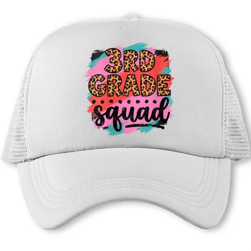 Women's Third 3rd Grade Squad Back To School Animal Print Girl Tee Trucker Cap - Savourry