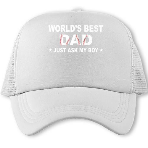 World's Best Dad Just Ask My Boy Baseball Dad Father's Day Premium Trucker Cap - Sportilla
