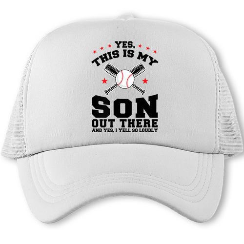 Yes This Is My Son Out There Baseball Mom Trucker Cap - Sportilla