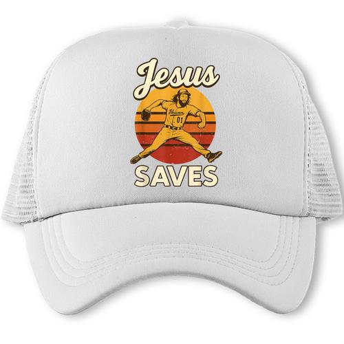 Youth Boy Baseball Jesus Saves Christian Baseball Religious Trucker Cap - Sportilla