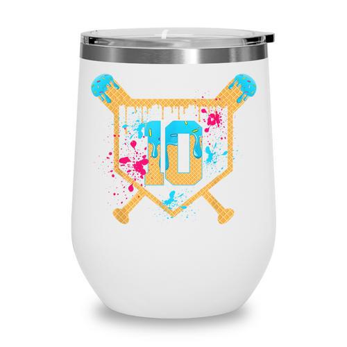 10 Years Old 10th Birthday Baseball Ice Cream Dripping Boys Wine Tumbler - Sportilla