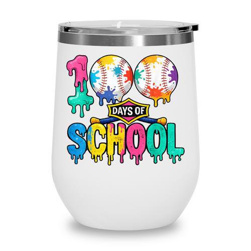 100 Days Of School Baseball Boys Kids Colorful 100th Day Wine Tumbler - Sportilla
