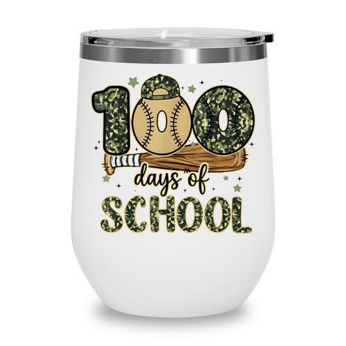 100 Days Of School Baseball Camo Boys Kids 100th Day Wine Tumbler - Sportilla