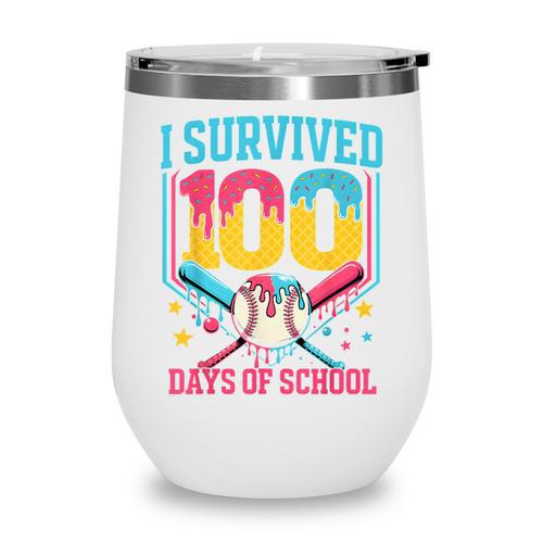 100 Days Of School Baseball Drip 100 Days Boy Girl Kids Wine Tumbler - Sportilla