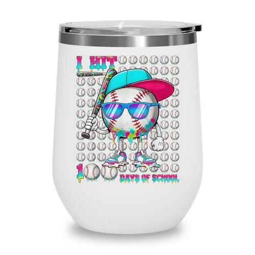 100 Days Of School Baseball Drip Ice Cream Boys Kids Wine Tumbler - Sportilla