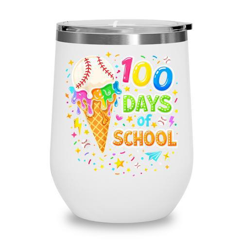 100 Days Of School Baseball Ice Cream Drip Boys Kids Player Wine Tumbler - Sportilla