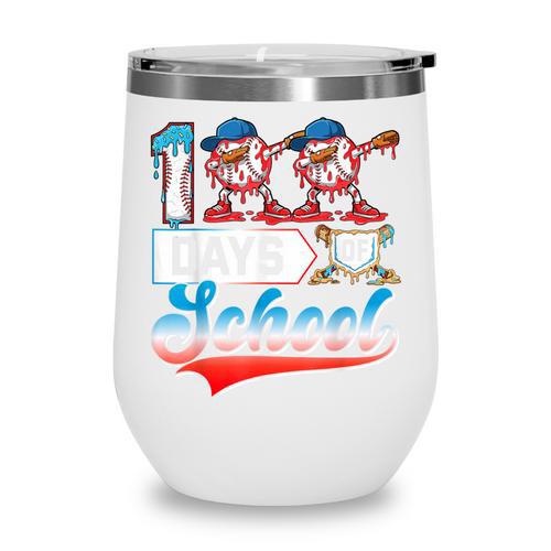 100 Days Of School Boys Baseball Drip 100th Day Dabbing Ball Wine Tumbler - Sportilla
