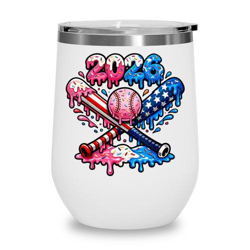 2026 American Flag Baseball Ice Cream Drip Bats Boys Wine Tumbler - Sportilla