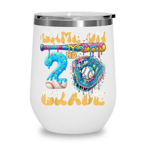 2nd Grade Back To School Baseball Drip Ice Cream Game On Wine Tumbler - Savourry
