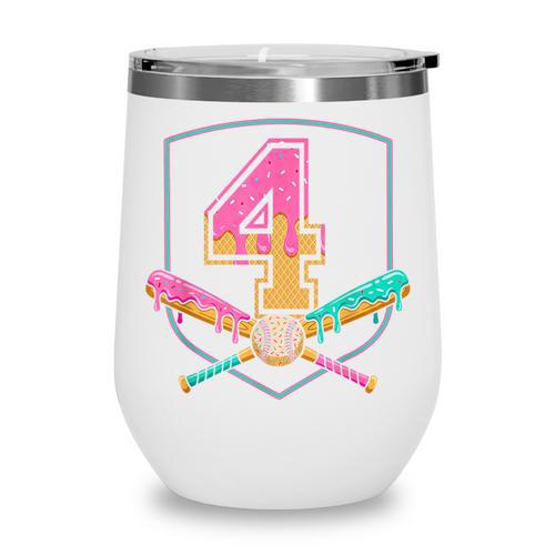 4th Birthday Baseball Bat Ice-Cream Drip 4yrs Old Boys Girls Wine Tumbler - Sportilla