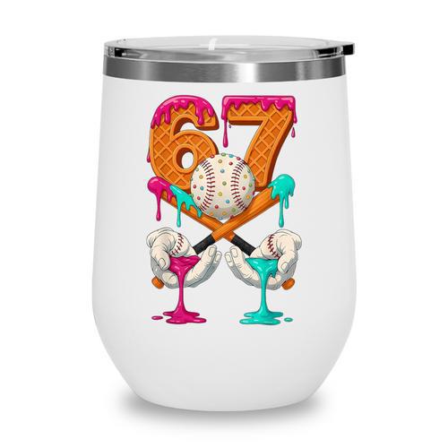 6 7 Ice Cream Drip Baseball Number 67 Player Boy Girl Kids Wine Tumbler - Sportilla
