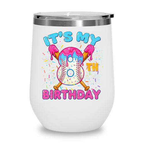 8th Birthday Baseball 8 Year Old Ice Cream Drip Boy Baseball Wine Tumbler - Sportilla