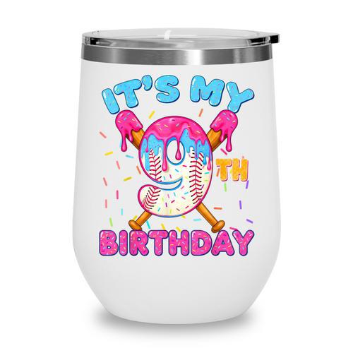 9th Birthday Baseball 9 Year Old Ice Cream Drip Boy Baseball Wine Tumbler - Sportilla
