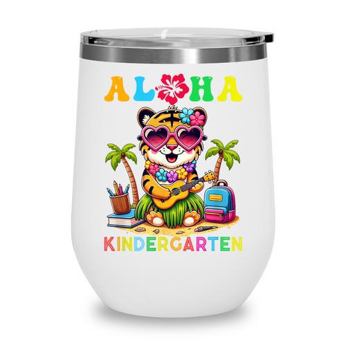 Aloha Kindergarten Tiger Hawaii Back To School Kids Girls Wine Tumbler - Savourry