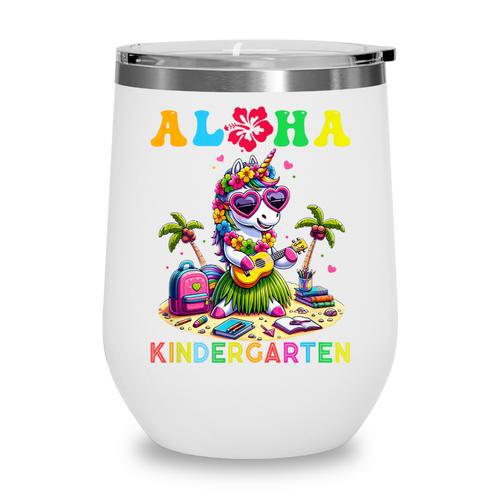 Aloha Kindergarten Unicorn Hawaii Back To School Kids Girl Wine Tumbler - Savourry
