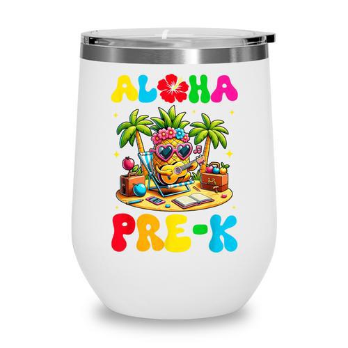 Aloha Pre-K Pineapple Hawaii Back To School Kids Girls Wine Tumbler - Savourry