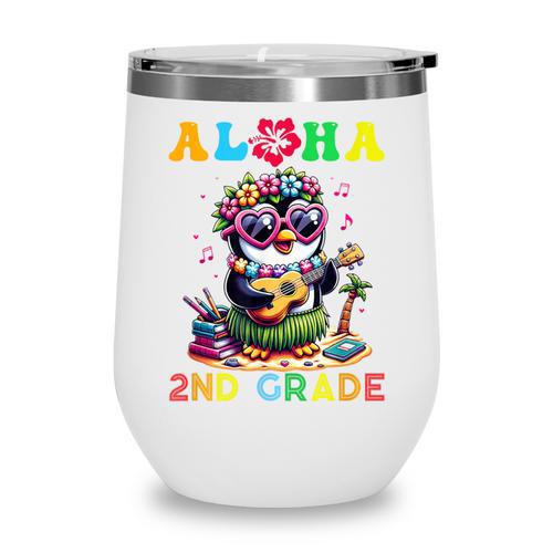 Aloha Second Grade Penguin Hawaii Back To School Kids Girl Wine Tumbler - Savourry