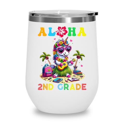 Aloha Second Grade Unicorn Hawaii Back To School Kids Girl Wine Tumbler - Savourry