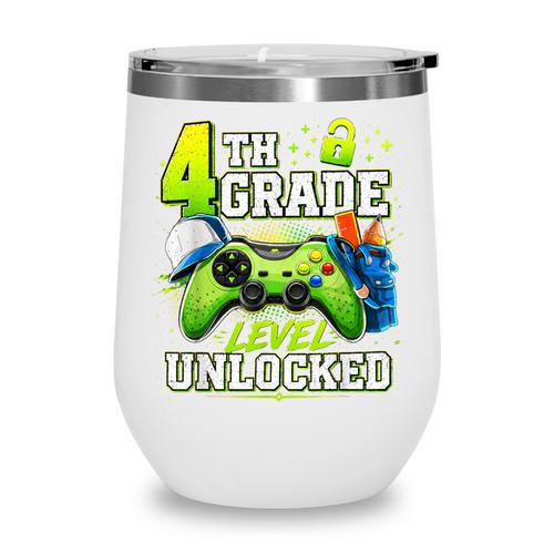 Back To School 4th Fourth Grade Level Unlocked Gamer Kid Wine Tumbler - Savourry