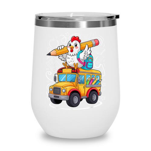 Back To School Chicken School Bus 100 Days Of School Wine Tumbler - Savourry